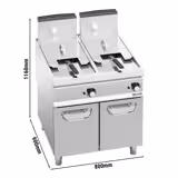 Friggitrice a gas professionale su mobile - 18+18L - 28kW - bruciatori esterni alla vasca - comandi meccanici - con rubinetto di scarico