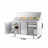 Bakkerij voorbereiding-/ koelwerkbank - met 2 deuren & 1 lade - Vakafmeting EN - Roestvrijstalen opzetstuk 9x 1/3 GN