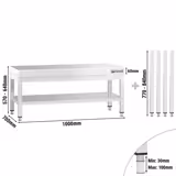 Nerezový pracovní stůl - 1000x700 mm - se spodní policí