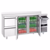 Bajo mostrador refrigerado PREMIUM - 2135x600mm - con 2 puertas, 2 cajones, encimera de trabajo con trasera elevada y expulsor de posos de café - 570L