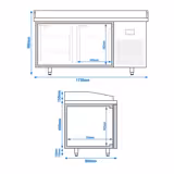 Pizzawerkbank PREMIUM PLUS - 1738x800mm - granieten werkblad - met 2 deuren