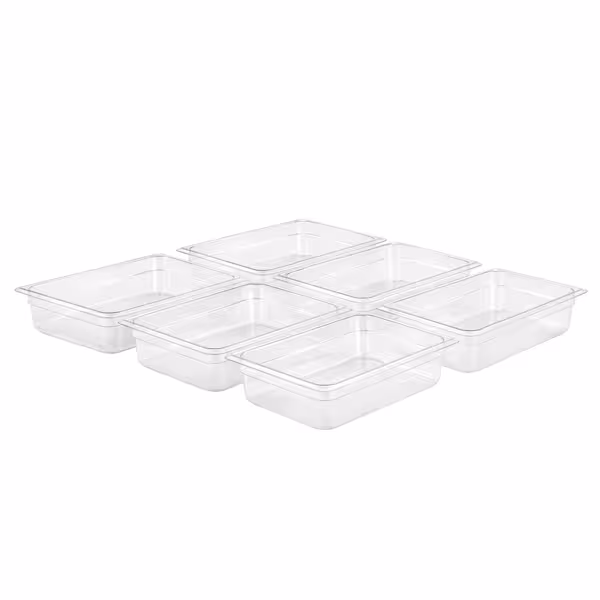 (6 Stück) Polycarbonat-Behälter GN 1/2 - Transparent - Höhe: 200mm