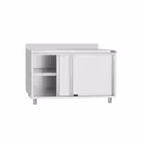 Table armoire en acier inoxydable ECO - 1200x700mm - avec portes coulissantes et étagère basse - avec dosseret