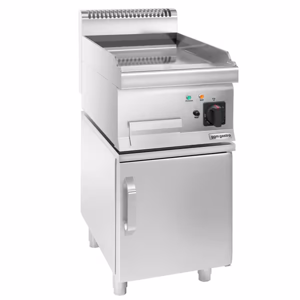 Plancha de asar eléctrica - con revestimiento de cromo duro - 4,5 kW - lisa - incl. base con 1 puerta