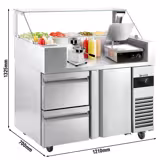Zubereitungstisch - 1210mm - 1 Tür & 2 Schubladen - für 9x GN 1/6 - inkl. Kontaktgrill & Hamburgermaschine