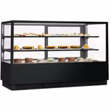 Koel- & Gebaksvitrine - 782 liter - 2000mm - dubbel glas - met 2 glazen plateaus - spiegelglas - zwart - NL