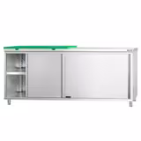 Edelstahl Arbeitsschrank PREMIUM - 2000x600mm - mit Schiebetür - inkl. 1/2 Schneideplatte Grün