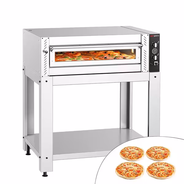 Elektrische pizzaoven (chamotte bakvloer) - 1110x940x1255mm - 1 kamer - 1x4 pizza’s Ø34cm - tot 450°C - Handmatig - incl. onderstel