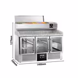Commercial Pizza Prep Counter - Granite Top PREMIUM - 1400x700mm - with 3 glass doors - incl. refrigerated topping unit - 6x GN 1/4