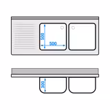 Spülschrank ECO - 1600x700mm - mit 3 Schubladen & 2 Becken rechts