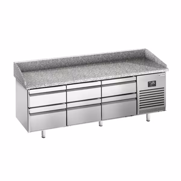 Pizzawerkbank PREMIUM PLUS - 1980x700mm - met granieten werkblad - met 1 deur & 6 laden