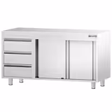 Mesa de trabalho PREMIUM - em Aço Inoxidável - 1,4 m - com 3 gavetas á esquerda