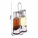 (6 unid) Conjunto de galheteiro ECO - 2-peças - suporte em aço inoxidável - vidro - com bico vertedor anti-gotejamento - incl. 2 frascos de vidro - azeite e vinagre