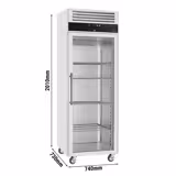 Armário congelador aço inoxidável AISI 430 ECO - 600L - com 1 porta de vidro & trilhos & 3 grelhas