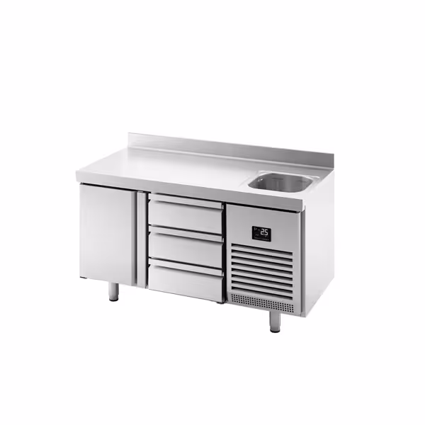 Koelwerkbank PREMIUM PLUS - 1468x600mm - 250 liter - met 1 deur - met 3 lades - opstand