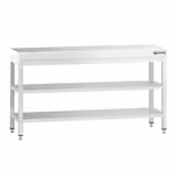 Mesa de trabajo de acero inoxidable | central PREMIUM - 1600x800mm - con estante inferior y estante intermedio y refuerzo omega