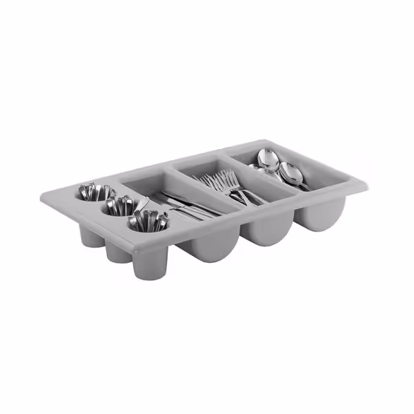 (6 stuks) Bestekbak - GN 1/1 - met 6 vakken - polypropyleen - grijs - 530x325mm - hoogte: 100mm