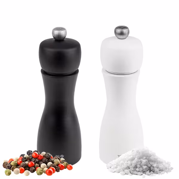 (6 sztuk) PEUGEOT | TAHITI – Młynek do soli i do pieprzu – drewno – czarny / biały matowy – wysokość: 150 mm