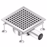 Stainless Steel Channel Drain - AISI 304 - 300x300mm - low-profile - side outlet - Ø70mm - removable grate