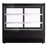 Vetrina refrigerata da banco - 120l - 700mm - Doppio vetro; 2 porte scorrevoli in vetro - vetro dritto - con 2 ripiani - 4 lati vetro; LED interni - Nero