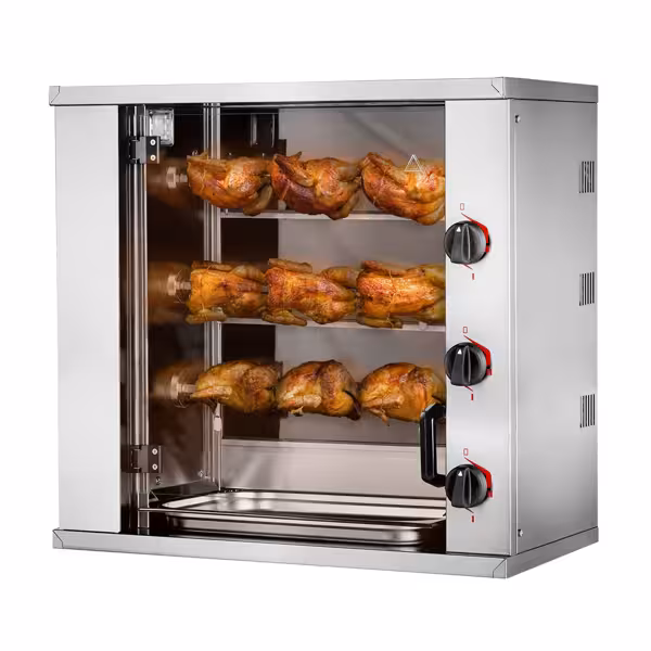 Elektro Mini-Hähnchengrill - 6,6kW - mit 3 Spießen für bis zu 9 Hähnchen