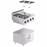 Plynový sporák - MARIO 600 - 600x600x1 000 mm - 14,0 kW - 4 hořáky - samostatně stojící jednotka - vč. podstavce s 2 dveřmi