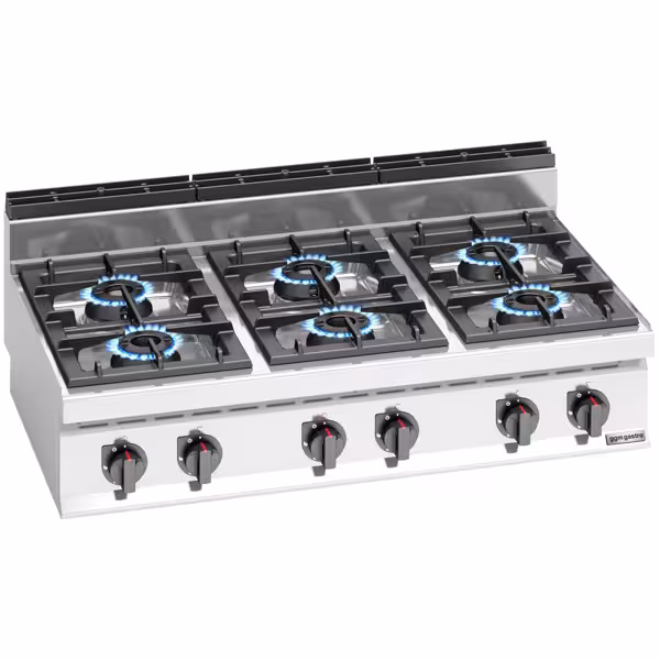 Fogão a gás de mesa - 42kW - 6 queimadores - com queimadores de alto rendimento