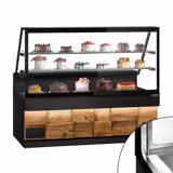 Koelvitrine TORONTO - 2000x880mm - kleur zwart mat - front houtoptiek natur - dubbel glas - met 2 legroosters - granieten werkblad