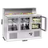 Saladette ECO - 1368mm - 3 porte in vetro - con sovrastruttura in acciaio inox per 7x GN 1/6 - piano di lavoro in granito