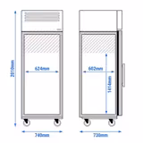 Dulap congelare inox profesional ECO - GN 1/1 - 740 mm - 600 l - -22/-18 °C - cu 1 ușă din sticlă - răcire ventilată; agent R290; dezghețare automată - negru