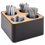 Portaposate & portabottiglie | Portaposate con supporto - Nero - 270x270mm - Altezza: 150mm - con 4 contenitori - in legno - incl. 4 bicchieri portaposate in acciaio inox
