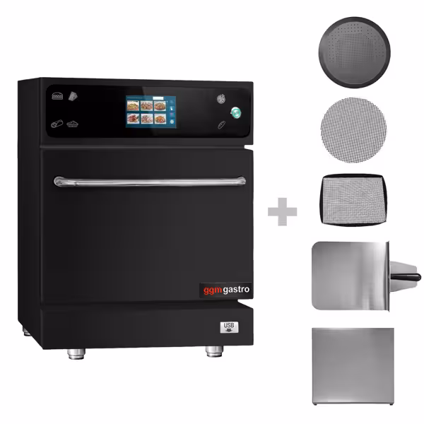 Speedofen - 3,5 kW - Schwarz - inkl. Pizzablech, Korb, Antihaft-Blech | 80% schnelleres Garen