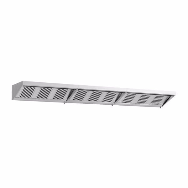 Wandafzuigkap RVS - 900mm diep - 5600mm - zonder motor - met 9 labyrintfilters en verlichting