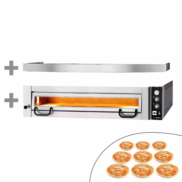 Electric Deck Pizza Oven - Single Deck - Refractory Stone Deck - 9 x Ø 34cm (13.4") - 230V 3 Phase - Mechanical Controls - incl. Hood