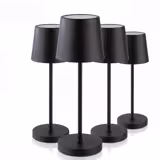 (4 pz) Lampada da tavolo LED ricaricabile - MERLE MINI - dimmerabile a 3 livelli - IP54 - per interno/esterno - Ø90mm - Nero