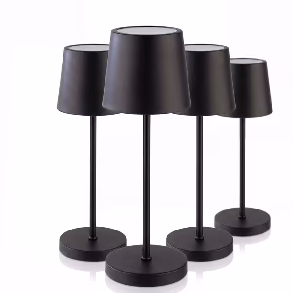 (4 uds) Lámpara de mesa LED - recargable - inalámbrica - MERLE MINI - regulable en 3 niveles - IP54 - autonomía 10h - Ø 90mm - Negro