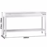 Paslanmaz Çelik Çalışma Tezgahı PREMIUM - 2000x800mm - Taban Raflı - Polietilen Kesme Tablası Dahil - Beyaz