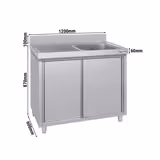 Móvel de lavagem em aço inoxidável Profissional ECO - 1200x600mm - com 1 cuba à direita - com escorredor à esquerda