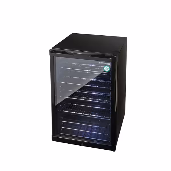 GASTRO-COOL | Réfrigérateur de bar - 540 mm - 130 litres - avec 1 porte à battant en verre - Noir       