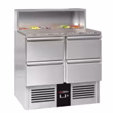 Mesa saladette refrigerada PREMIUM - 903mm - 240L - 4 cajones - con tapa de acero inoxidable para 5x GN 1/6 - Para ES