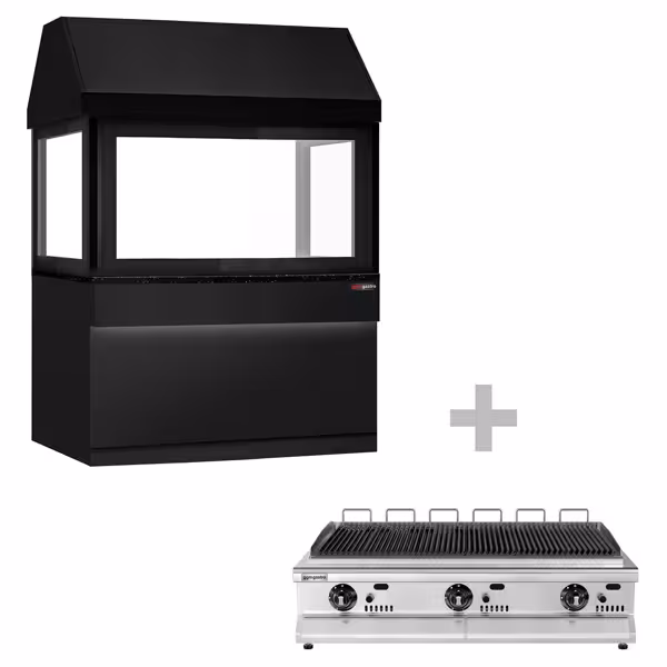 Commercial Toronto Gas BBQ Chargrill – 1500 mm - Matt Black - Glass Guard - LED-lit