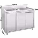 Dolaplı Yıkama Tezgahı - 1200x600mm - Çöp Kutulu & 1 Sol Evyeli