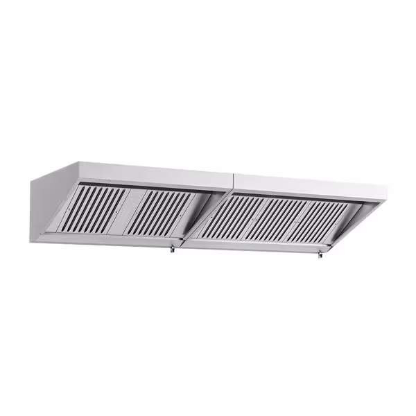 Wandafzuigkap RVS - 900mm diep - 2600mm - zonder motor - met 5 labyrintfilters en verlichting