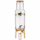 Dispenser per bevande in vetro con rubinetto - NORDIC WOOD - 7,5 litri - incl. stand & sottobicchiere in sughero