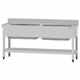 RVS spoeltafel ECO - 1600x600mm - met onderblad - met 2 spoelbakken