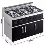 Gas Hob - 36kW - 6 burners - with base cabinet - 3 doors