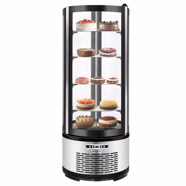 4-Sided Glass Display Fridge Self-Service - 360L - 680mm - Double glazing - round - with 4 glass shelves - 1 self-closing door - for patisserie