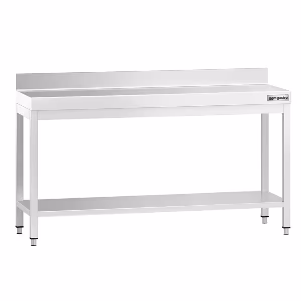 Nerezový pracovní stůl PREMIUM - 1800x600 mm - se spodní policí & se zadním lemem & s vyztuženou pracovní deskou