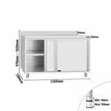 Tavolo armadiato in acciaio inox ECO - 1200x700mm - con 2 porte scorrevoli - con alzatina