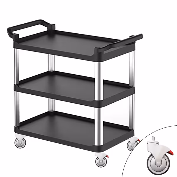 Plastic serving trolley - 800x500mm - with 3 Storage areas
